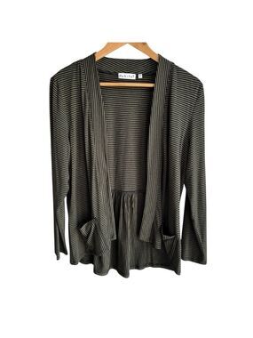 Habitat Striped Stretch Cardigan Sz M Green Black Layering Casual Cute Fall EUC